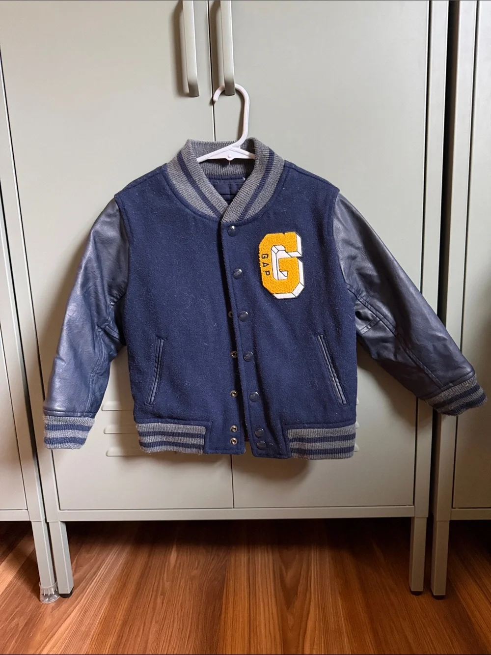 Boys GAP Navy & Gray Kids Letterman Jacket with Yellow Patch